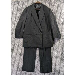 Wool Cashmere Mink Double Breasted 2 Piece Suit Gray Fleece 44R Pants 36 X 29